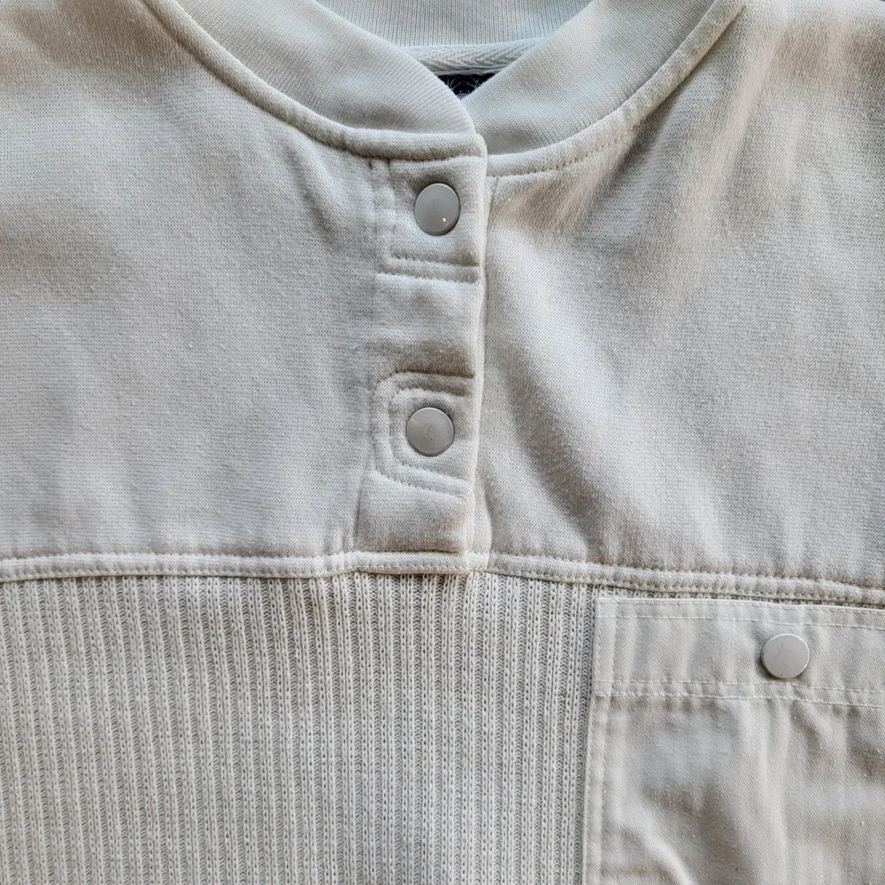 Vintage Triples White Henley Sweatshirt Mens Medium Ribbed Mixed Media Pocket